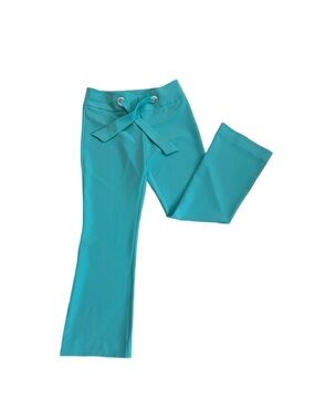 CACHE ~ Turquoise Flared Pants with Bow Strap Detail and Silver Toned Grommets